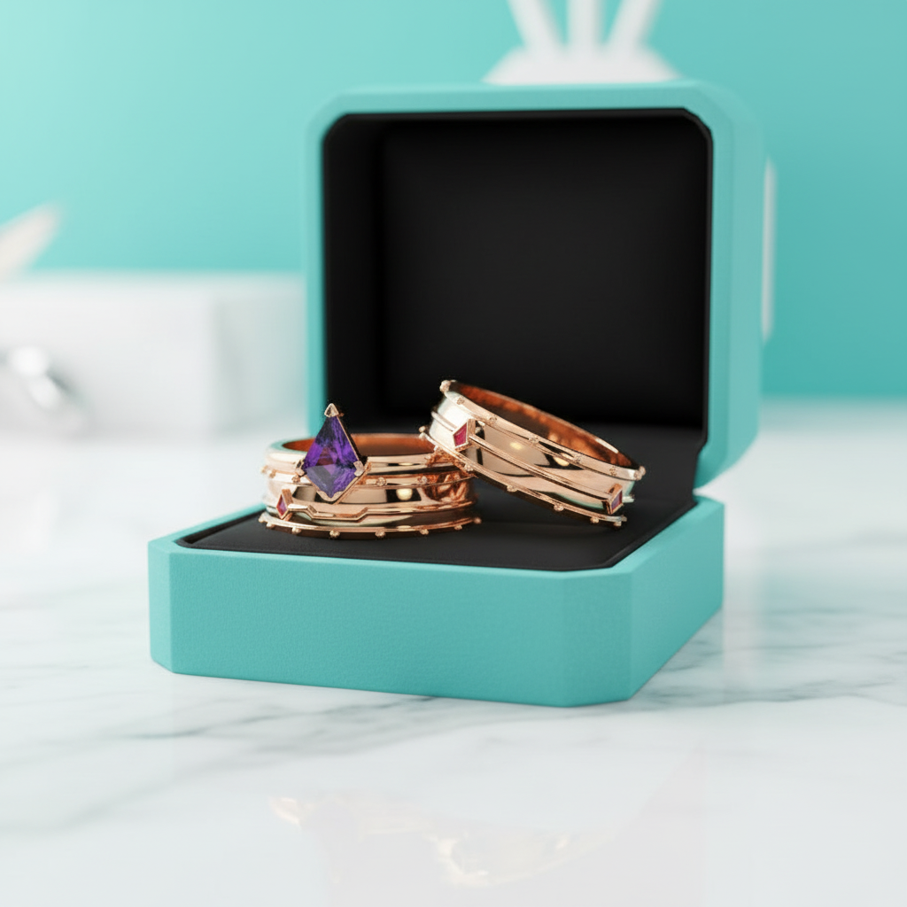 Amethyst Promise Ring Set (Women) in 14k Rose Gold-Evani Jewelry