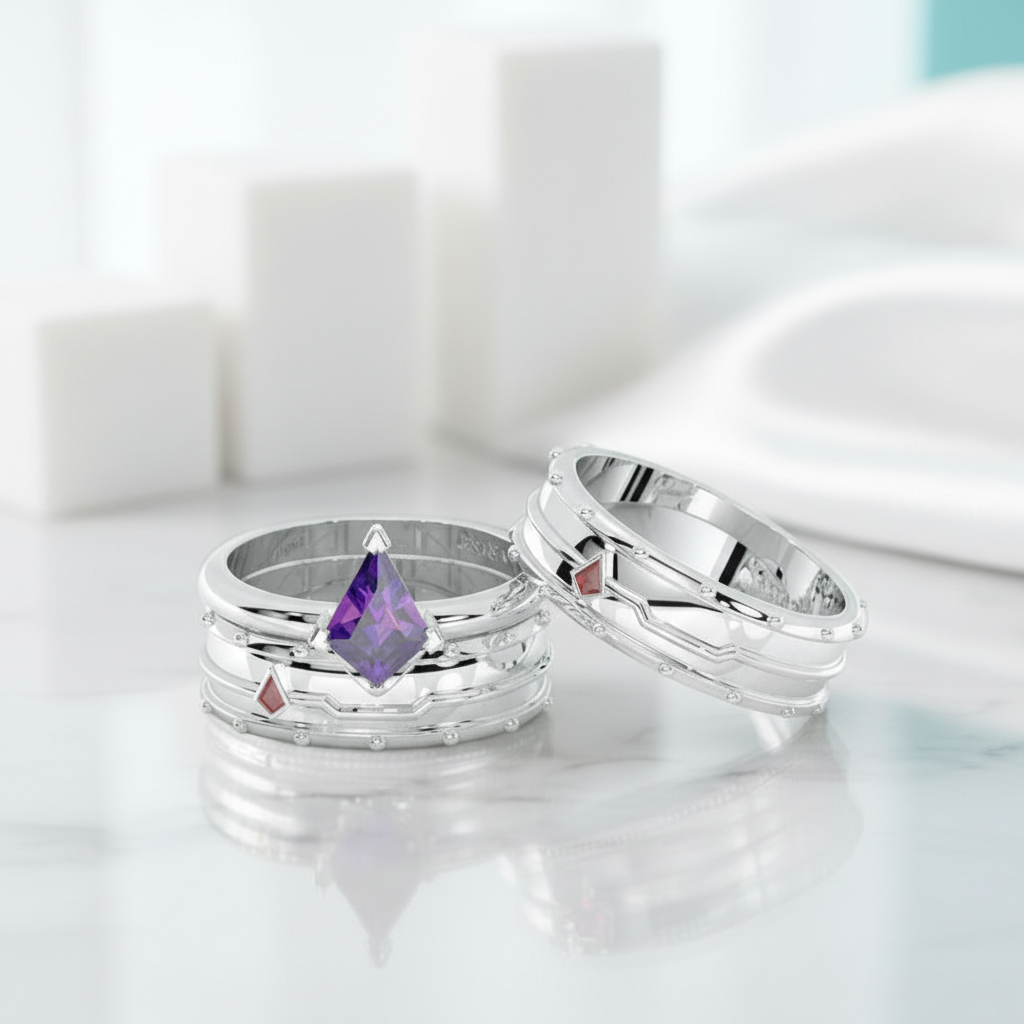 Amethyst Promise Ring Set (Women) in 14k Rose Gold-Evani Jewelry