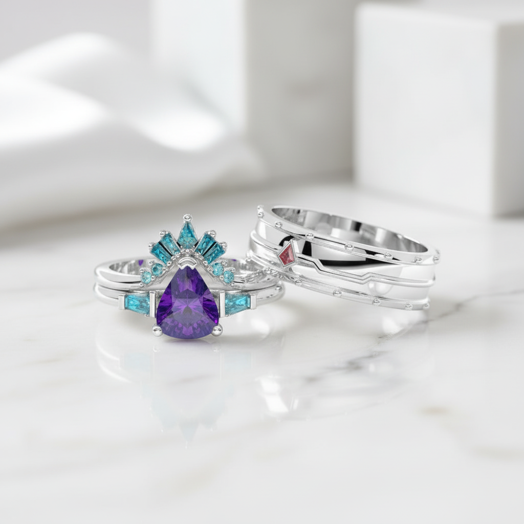 Amethyst Engagement Ring in 14k Rose Gold-Evani Jewelry