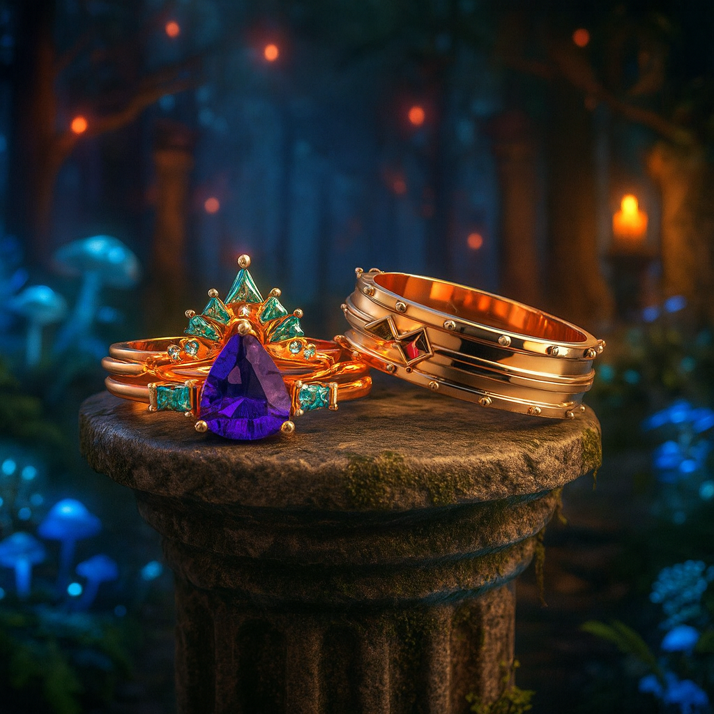 Assassin's Romance (Unisex)- Video Game Inspired Rings in 14k Yellow Gold - Evani Naomi Jewelry