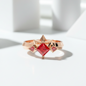 Two-Piece Ring Set in Garnet Princess-cut 14k Yellow Gold-Evani Jewelry