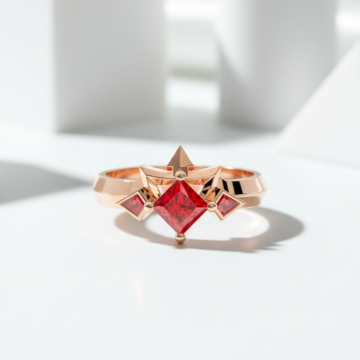 Two-Piece Ring Set in Garnet Princess-cut 14k Yellow Gold-Evani Jewelry