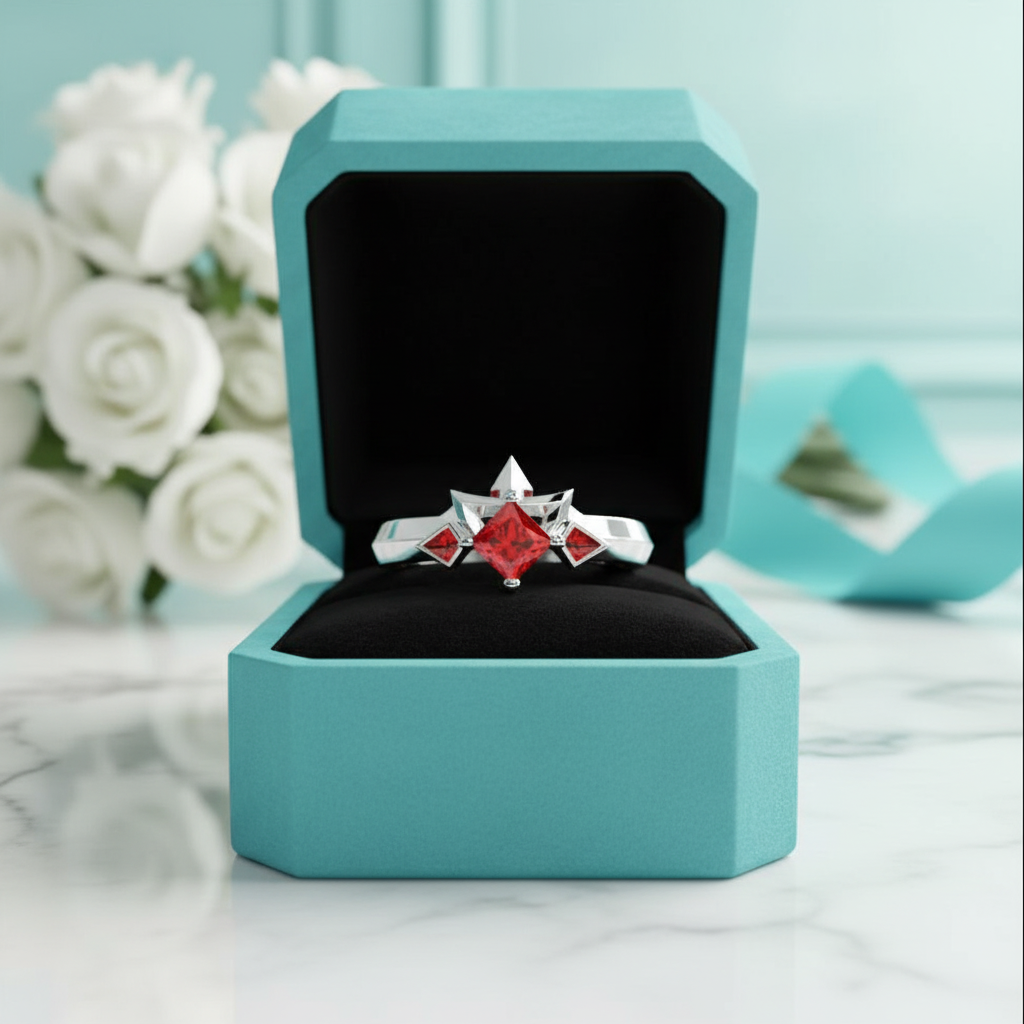 Two-Piece Ring Set in Garnet Princess-cut 14k Yellow Gold-Evani Jewelry