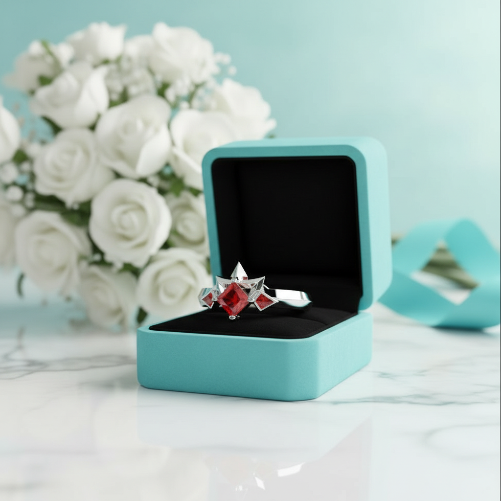 Two-Piece Ring Set in Ruby Princess-cut 14k Yellow Gold-Evani Jewelry