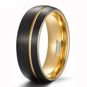Asymmetric Gold Thread Two Tone Tungsten Wedding Band-Evani Naomi Jewelry