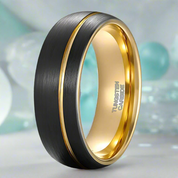 Asymmetric Gold Thread Two Tone Tungsten Wedding Band-Evani Naomi Jewelry