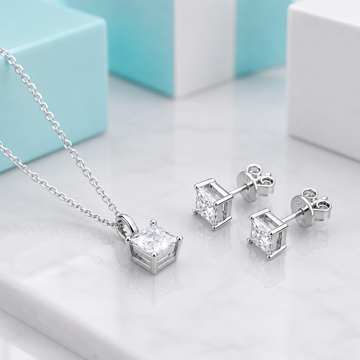 Square-cut 1.0 ct Diamond OptionJewelry Set