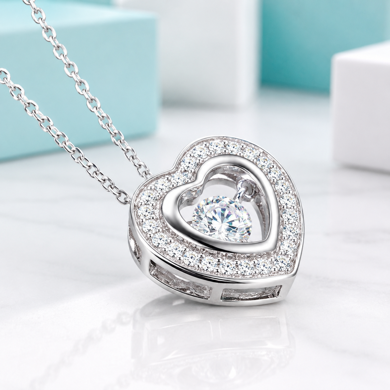 Halo Heart Dancing Diamond Option Necklace