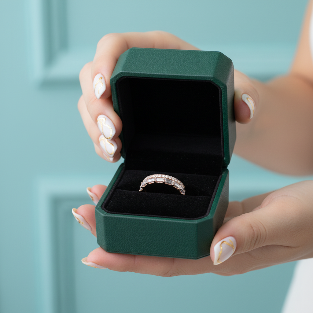 Baguette and Round Diamond Option Wedding Band - Evani Naomi Jewelry