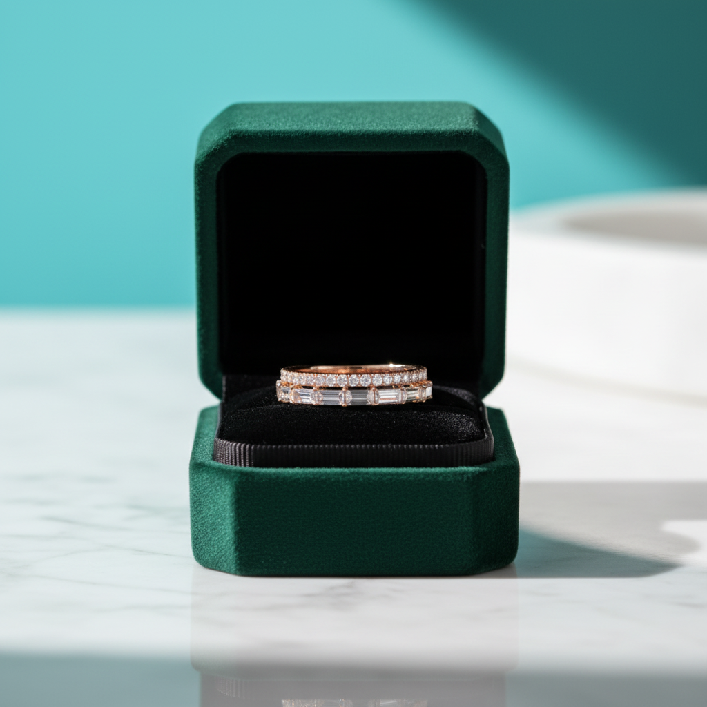 Baguette and Round Diamond Option Wedding Band - Evani Naomi Jewelry