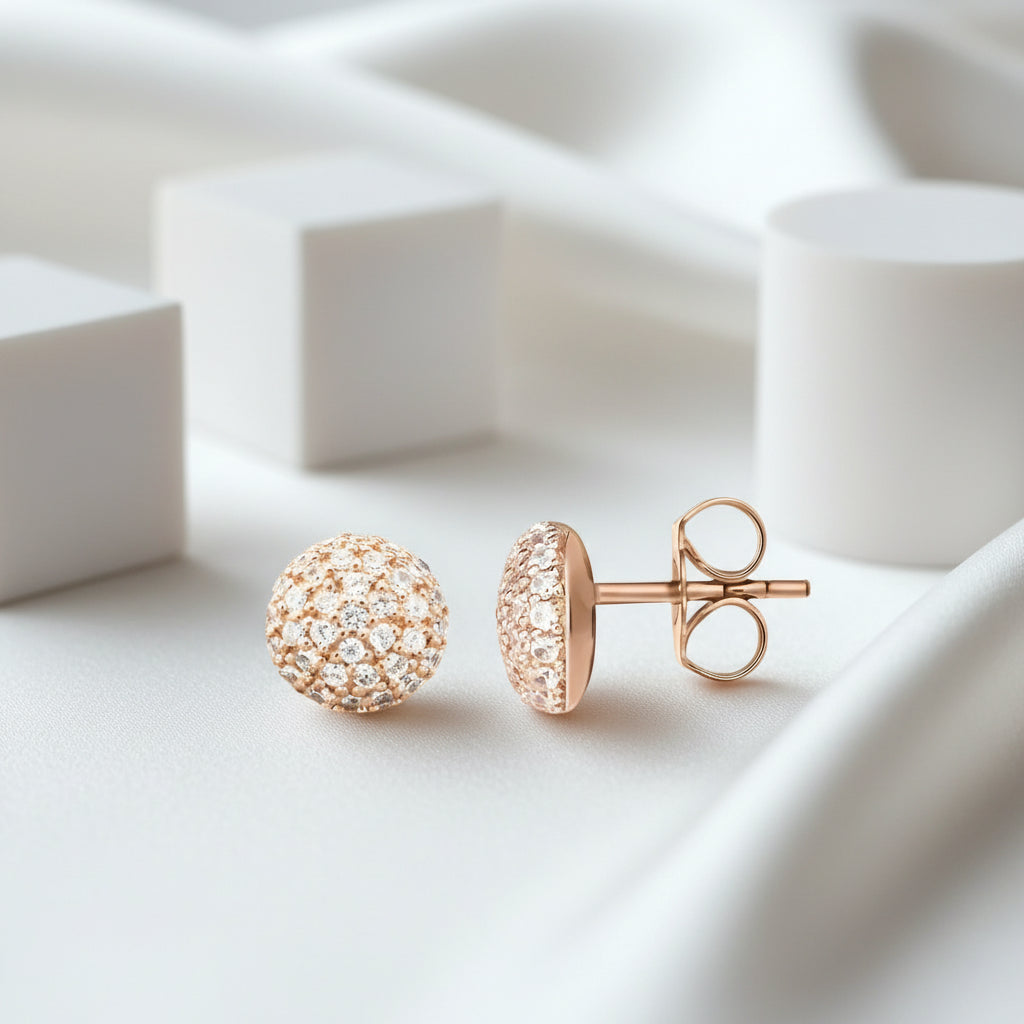 Ball of Diamond Birthstone Stud Earrings-Evani Jewelry