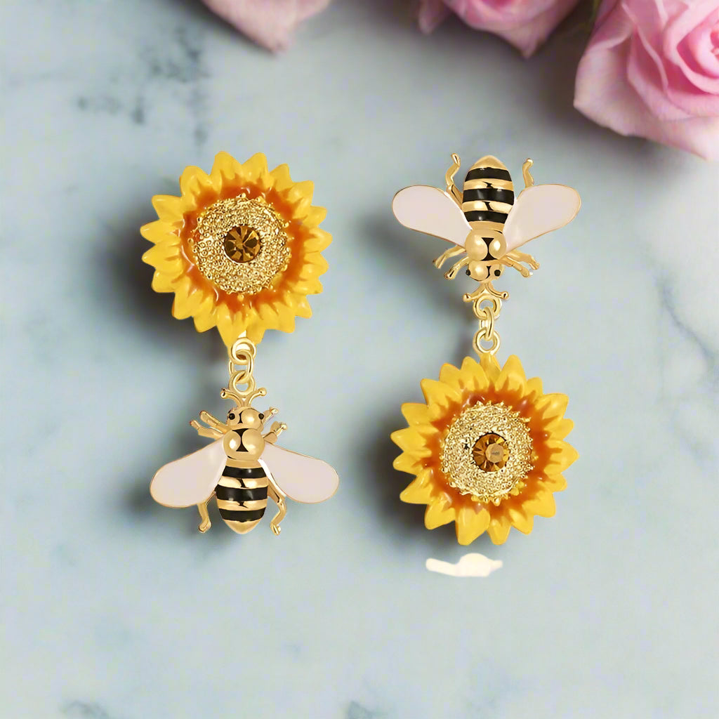 Bee and Sunflower Earrings-Evani Naomi Jewelry