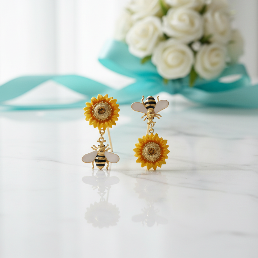 Bee and Sunflower Topaz Birthstone Earrings - Evani Naomi Jewelry