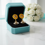 Bee and Sunflower Topaz Birthstone Earrings