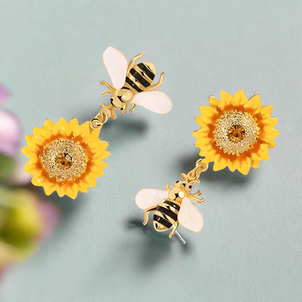 Bee and Sunflower Earrings-Evani Naomi Jewelry