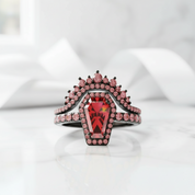 Best Love Gothic Wedding Rings in Rare Coffin Cut Ruby Birthstone-Evani Jewelry