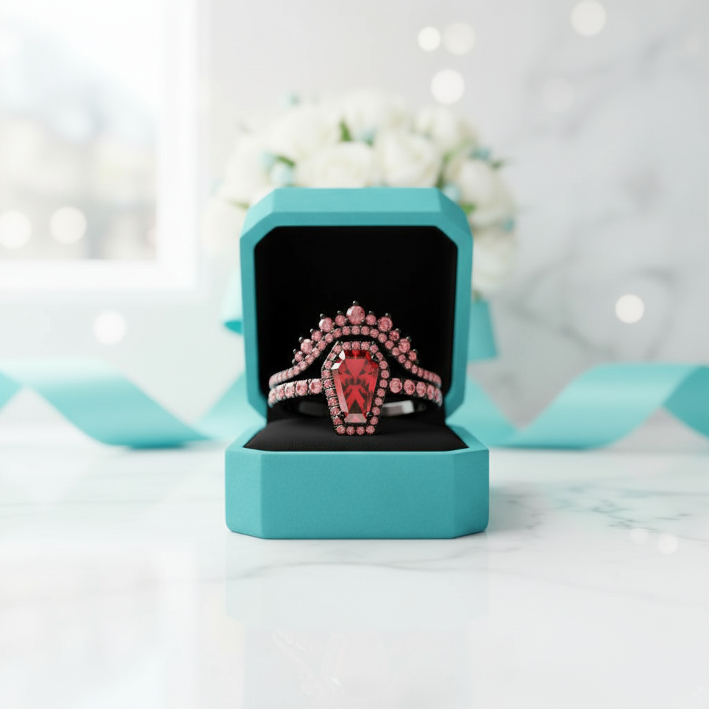 Best Love Gothic Wedding Rings in Rare Coffin Cut Garnet Birthstone-Evani Jewelry