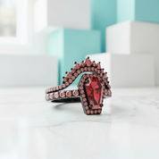 Best Love Gothic Wedding Rings in Rare Coffin Cut Ruby Birthstone-Evani Jewelry