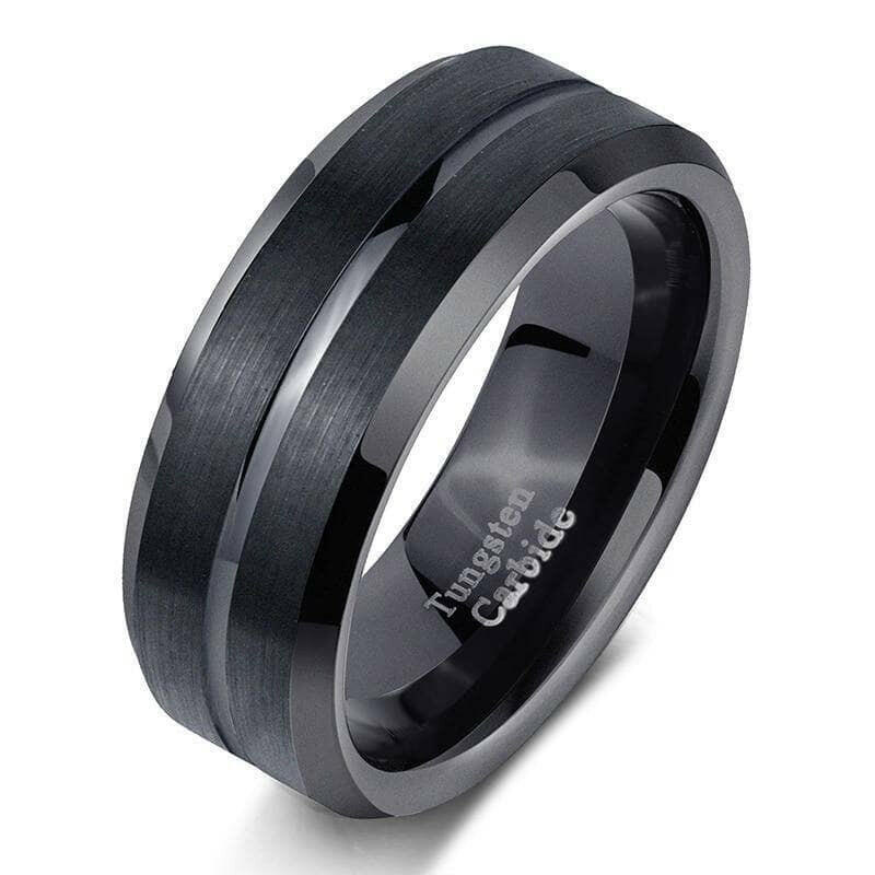 Beveled Black Tungsten Men's Wedding Band-Evani Naomi Jewelry