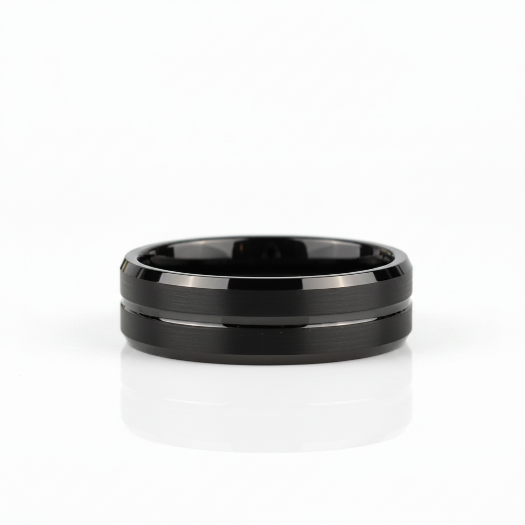 Beveled Black Tungsten Men's Wedding Band - Evani Naomi Jewelry