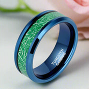 Beveled Black Tungsten Men's Wedding Band with Silk Inlay-Evani Naomi Jewelry