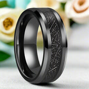 Beveled Black Tungsten Men's Wedding Band with Silk Inlay-Evani Naomi Jewelry