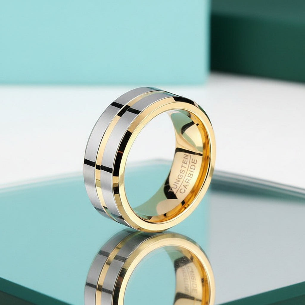 Beveled Edge 8mm Tungsten Men's Wedding Band-Evani Jewelry
