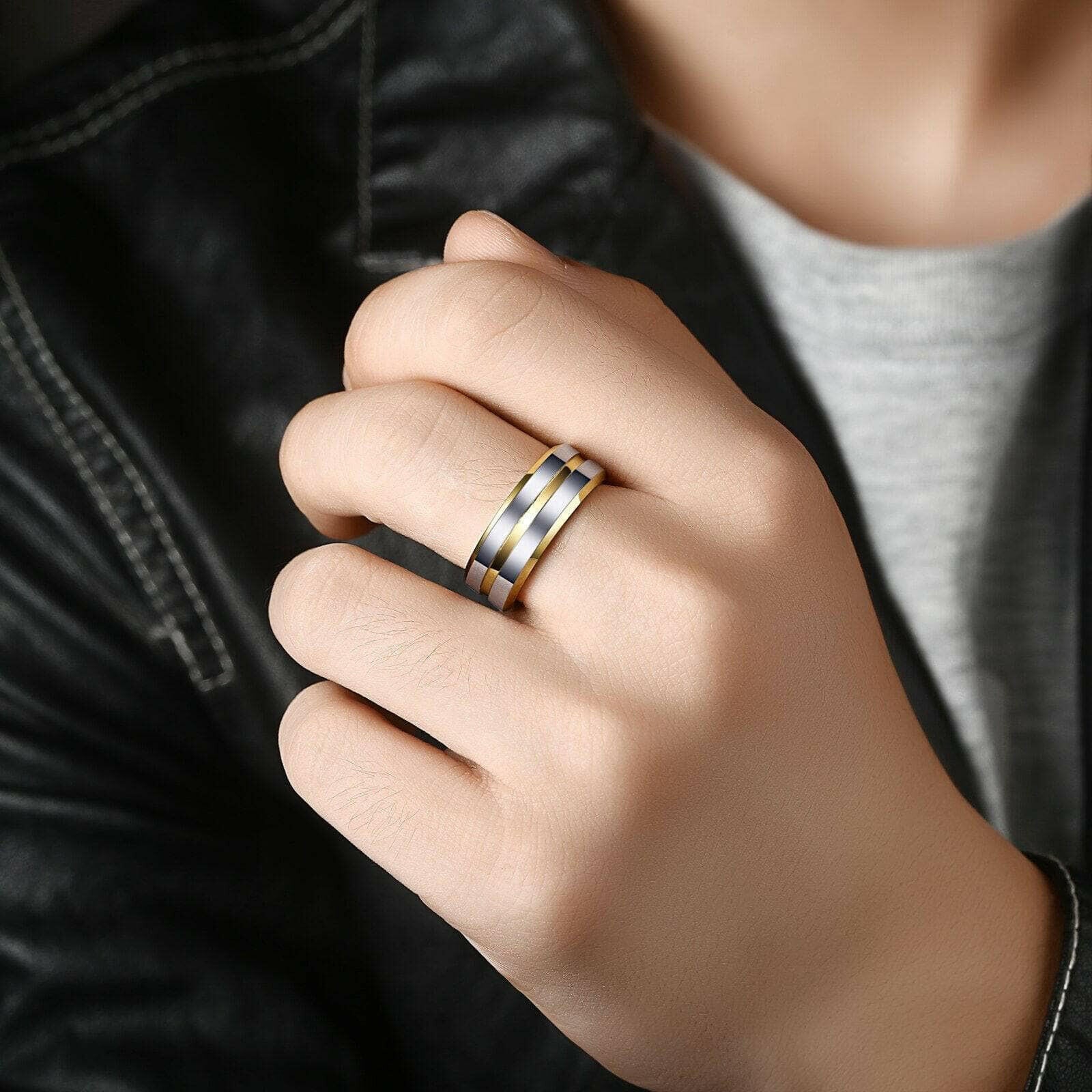Beveled Edge 8mm Tungsten Men's Wedding Band-Evani Naomi Jewelry