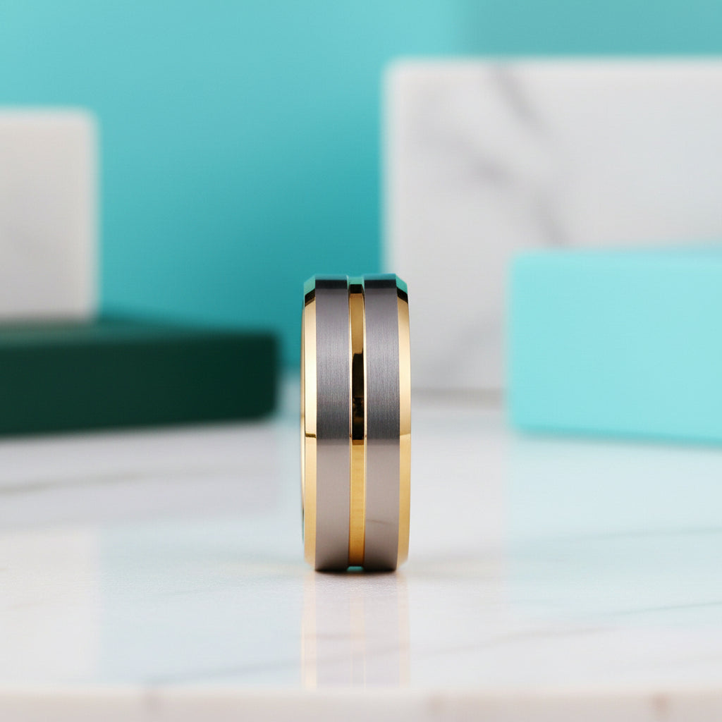 Beveled Edge 8mm Tungsten Men's Wedding Band-Evani Jewelry