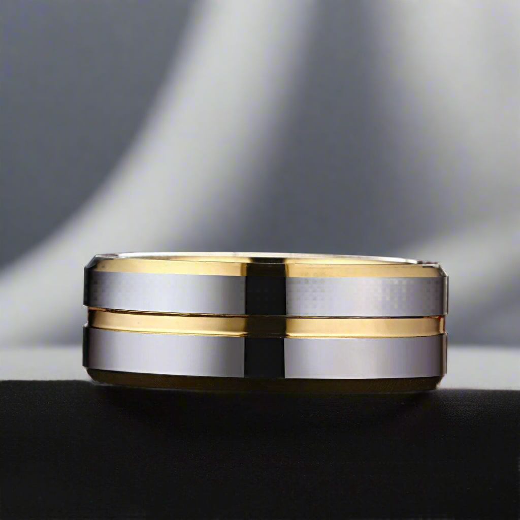 Beveled Edge 8mm Tungsten Men's Wedding Band-Evani Naomi Jewelry