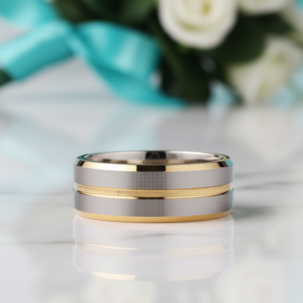 Beveled Edge 8mm Tungsten Men's Wedding Band-Evani Jewelry
