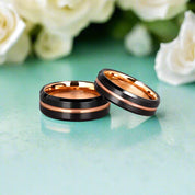 Beveled Edge Black & Rose Gold Tungsten Men's Wedding Band-Evani Naomi Jewelry