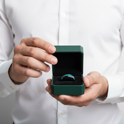 Beveled Edge Blue & Green Tungsten Men's Wedding Band - Evani Naomi Jewelry