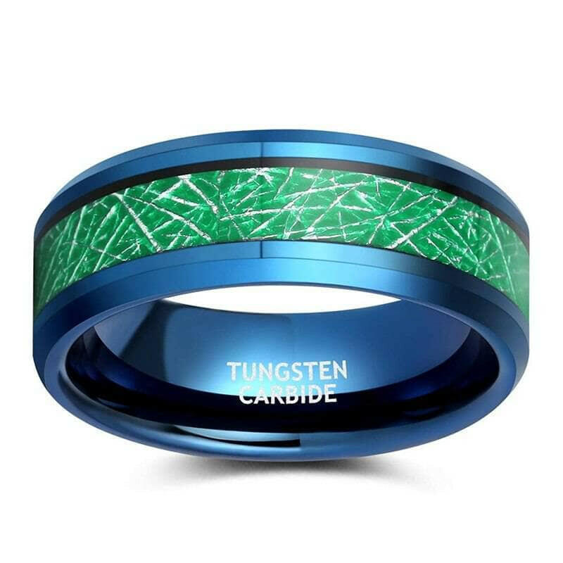 Beveled Edge Blue & Green Tungsten Men's Wedding Band-Evani Naomi Jewelry