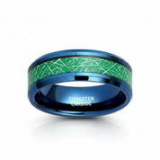 Beveled Edge Blue & Green Tungsten Men's Wedding Band - Evani Naomi Jewelry
