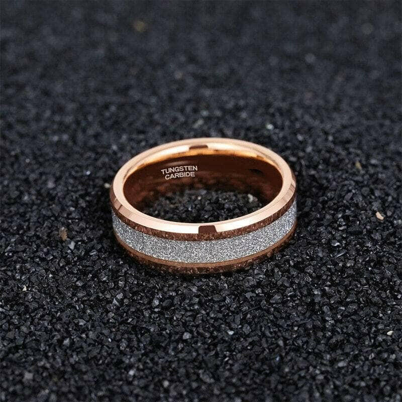 Beveled Edge Rose Gold Matte Tungsten Men's Wedding Band-Evani Naomi Jewelry