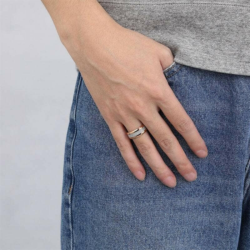 Beveled Edge Rose Gold Matte Tungsten Men's Wedding Band-Evani Naomi Jewelry