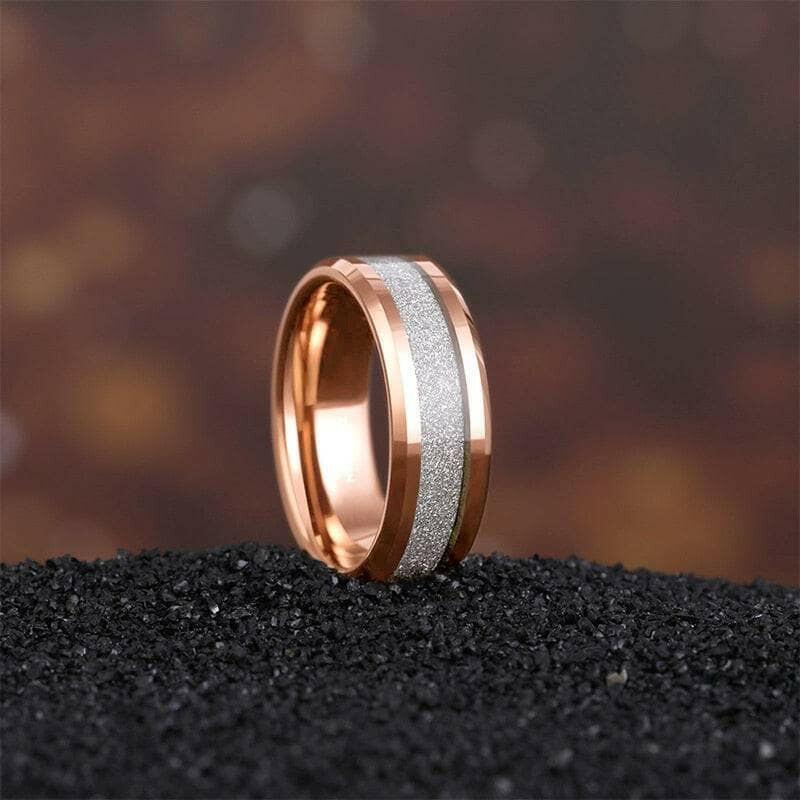 Beveled Edge Rose Gold Matte Tungsten Men's Wedding Band-Evani Naomi Jewelry
