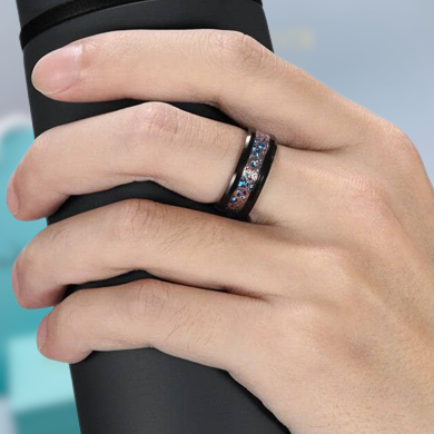 Beveled Edge Tungsten Men's Wedding Band with Gear Inlay-Evani Naomi Jewelry
