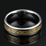 Beveled Edge Tungsten Unisex Wedding Band with Gold Dragon Inlay-Evani Naomi Jewelry