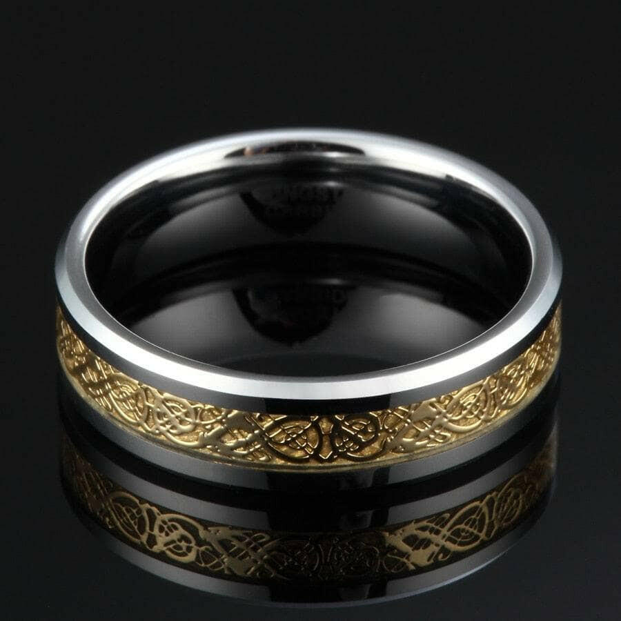 Beveled Edge Tungsten Unisex Wedding Band with Gold Dragon Inlay-Evani Naomi Jewelry
