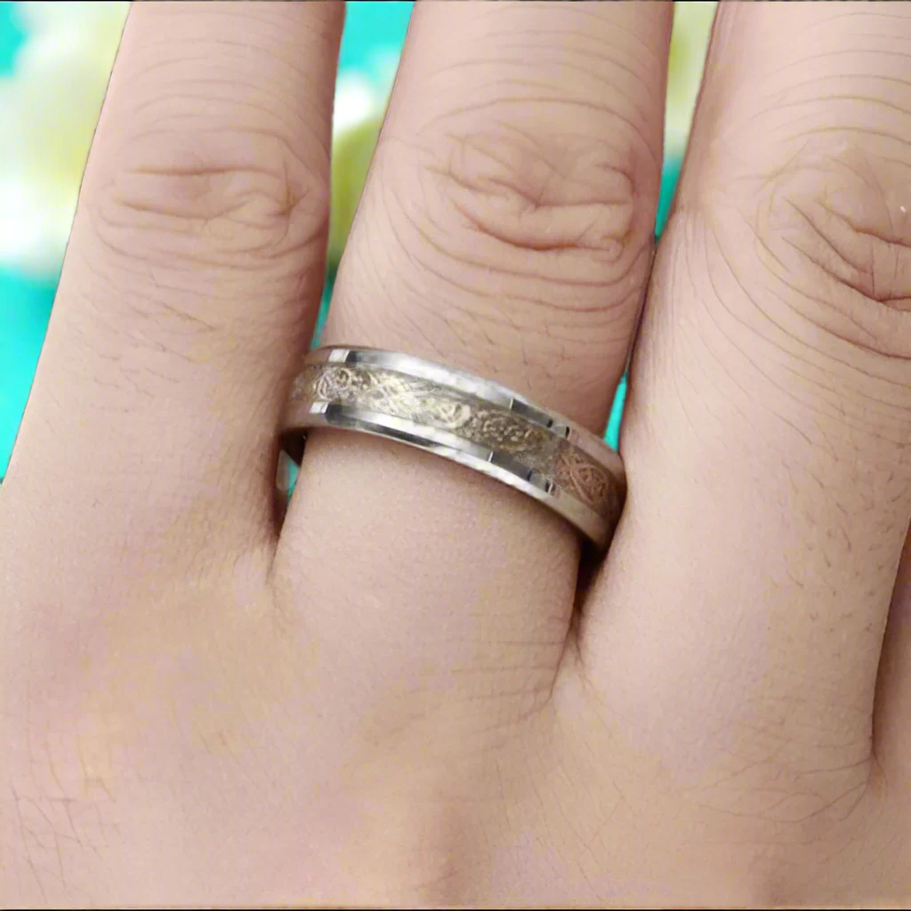Beveled Edge Tungsten Unisex Wedding Band with Gold Dragon Inlay-Evani Jewelry