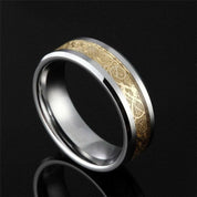 Beveled Edge Tungsten Unisex Wedding Band with Gold Dragon Inlay-Evani Naomi Jewelry