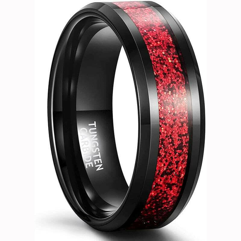 Beveled Edge Tungsten Unisex Wedding Band with Sandstone Inlay-Evani Jewelry
