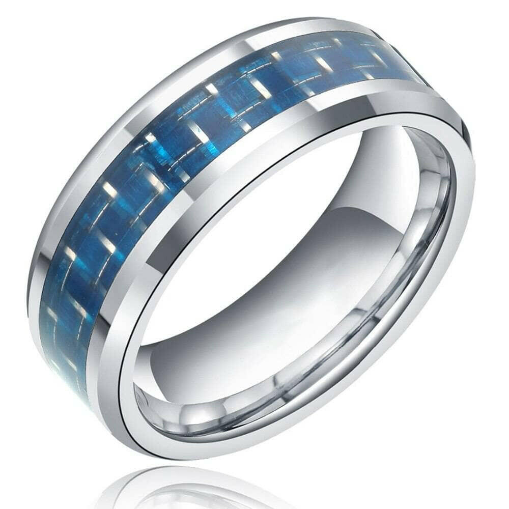 Beveled Edge Unisex Tungsten Wedding Band with Carbon Fiber-Evani Jewelry