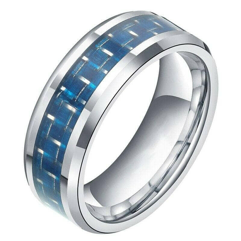 Beveled Edge Unisex Tungsten Wedding Band with Carbon Fiber-Evani Jewelry