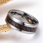 Beveled Edge Unisex Tungsten Wedding Band with Carbon Fiber-Evani Naomi Jewelry