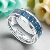 Beveled Edge Unisex Tungsten Wedding Band with Carbon Fiber-Evani Naomi Jewelry