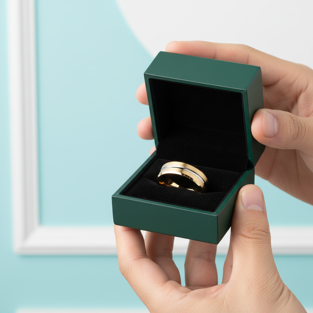 Beveled Edge Yellow Gold Tungsten Men's Wedding Band - Evani Naomi Jewelry