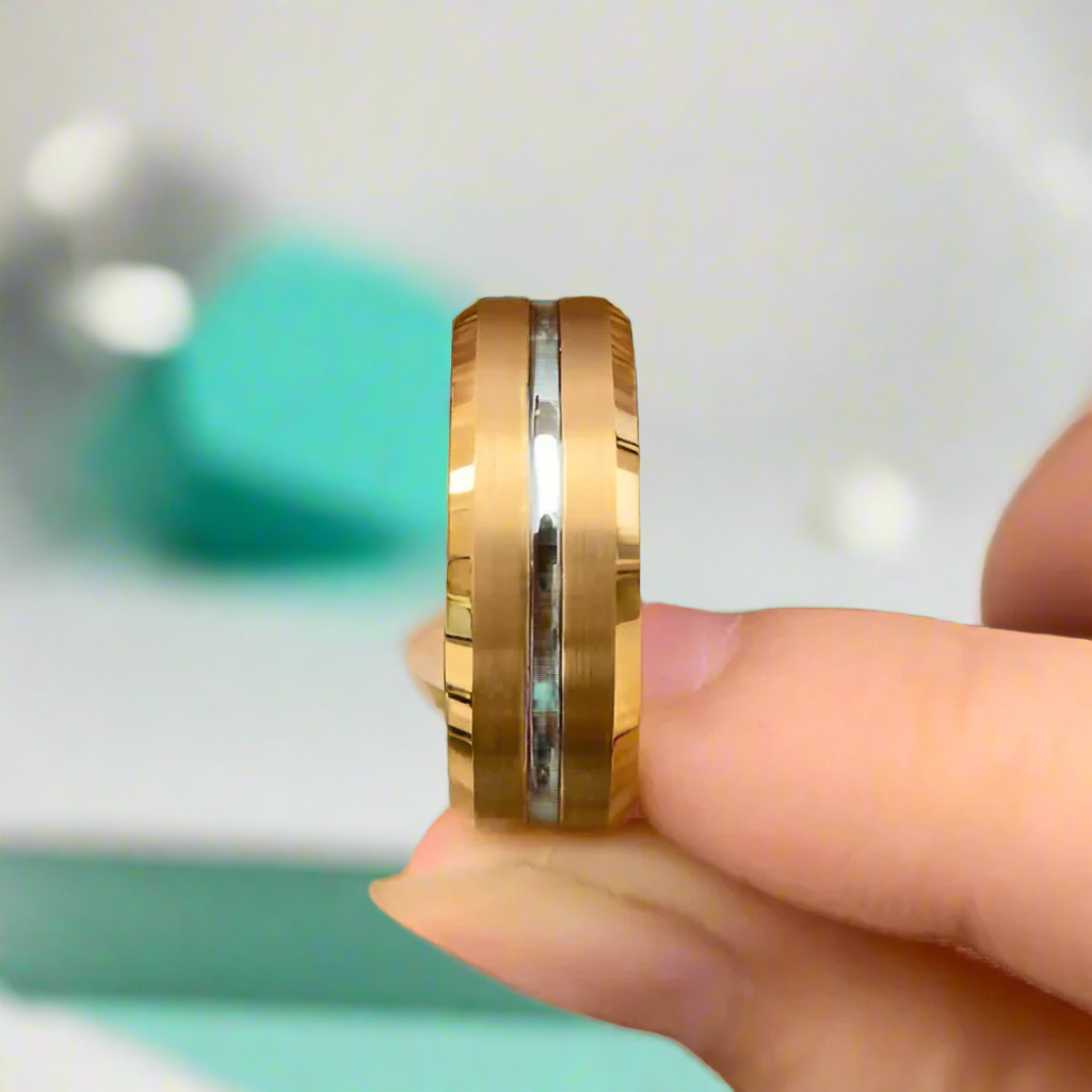 Beveled Edge Yellow Gold Tungsten Men's Wedding Band-Evani Naomi Jewelry